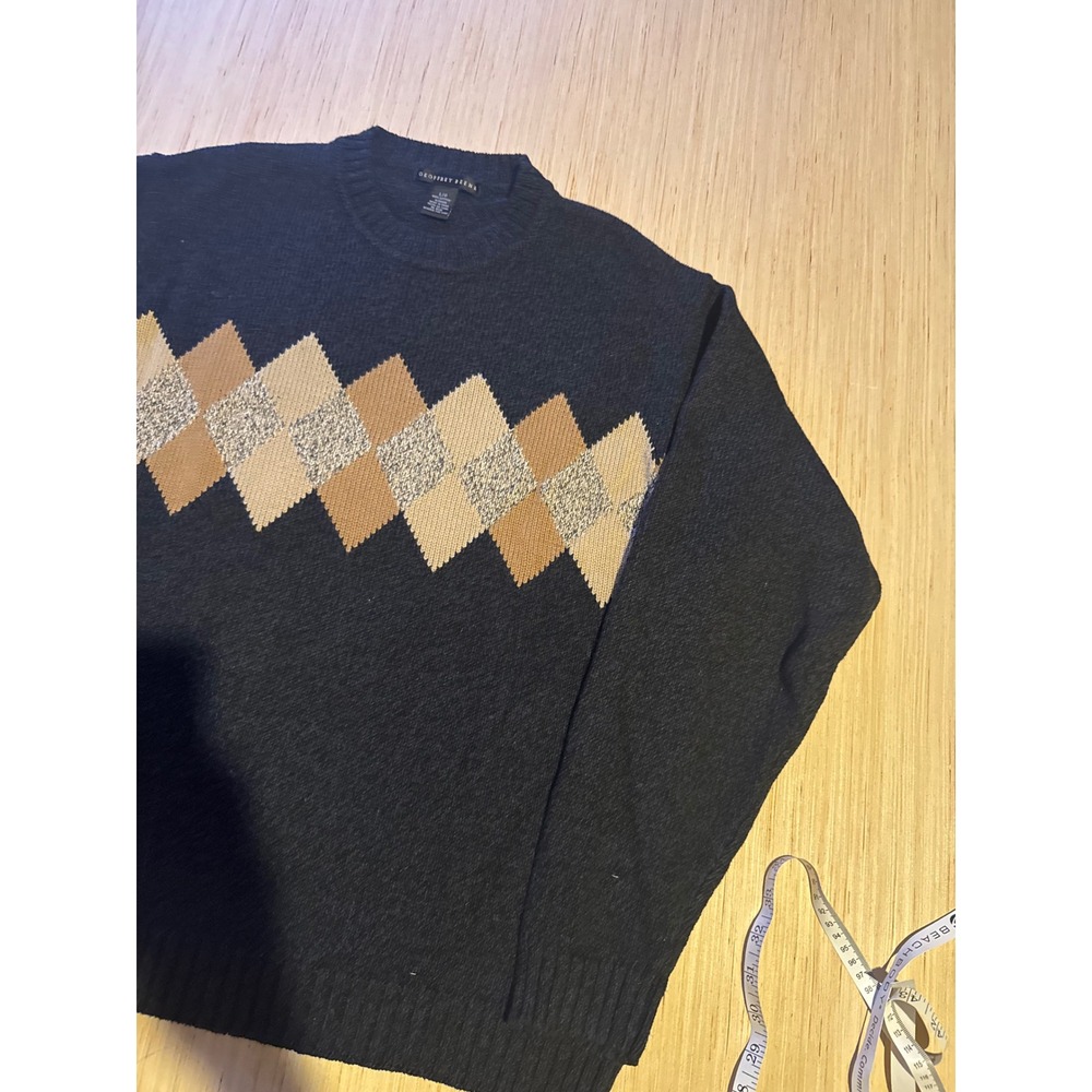 Geoffrey Beene Mens Navy Blue Argyle Cotton Crewneck Sweater Large L 44